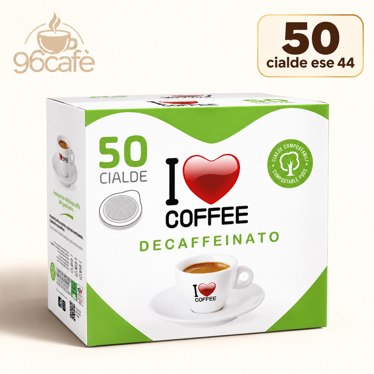 50 Cialde Decaffeinate - I Love Coffee – Espresso Leggero e Cremoso
