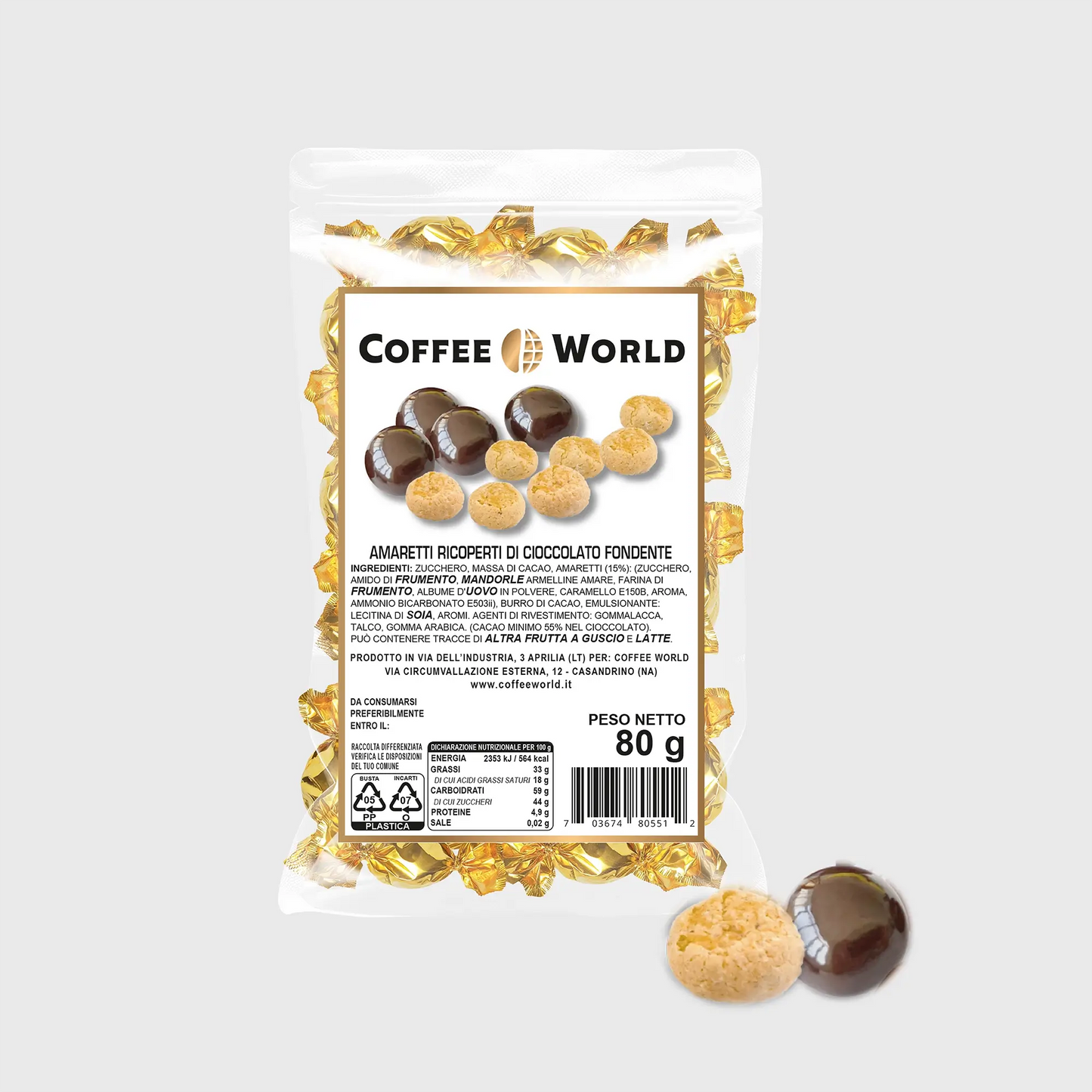 Chicchi di Caffè e Amaretti Ricoperti di Cioccolato - Confezione da 80g