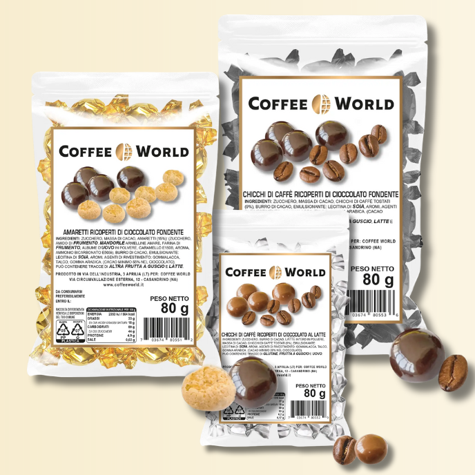 Chicchi di Caffè e Amaretti Ricoperti di Cioccolato - Confezione da 80g