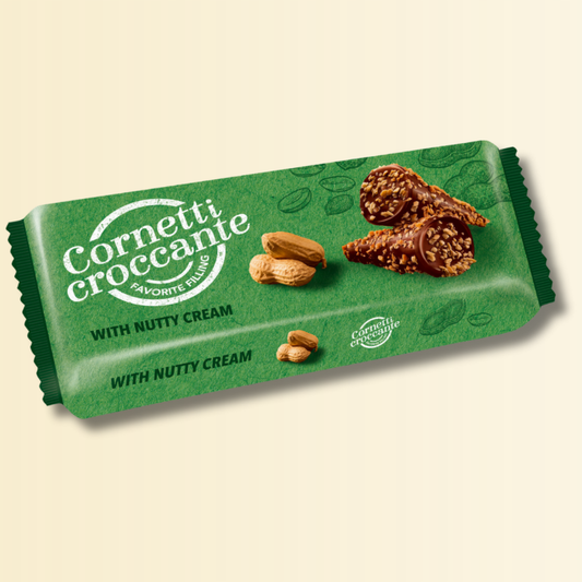 Wafer Cornetti Croccanti alla Nocciola – 112g, Con Ripieno Cremoso e Copertura Croccante, Snack Dolci Perfetti per Pausa Gusto e Momenti di Golosità