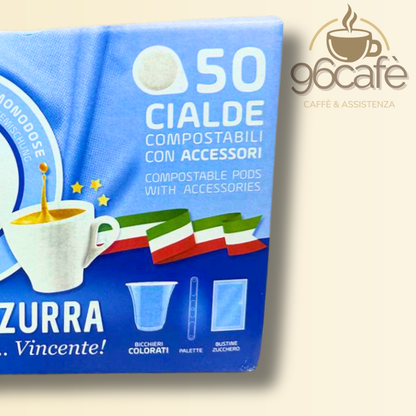 I Love Coffee – Miscela Azzurra 50 Cialde Compostabili | Edizione Speciale con Kit Accessori
