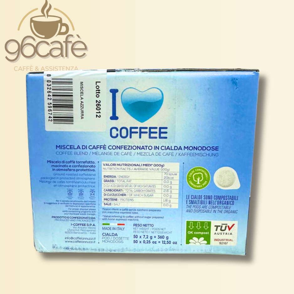 I Love Coffee – Miscela Azzurra 50 Cialde Compostabili | Edizione Speciale con Kit Accessori