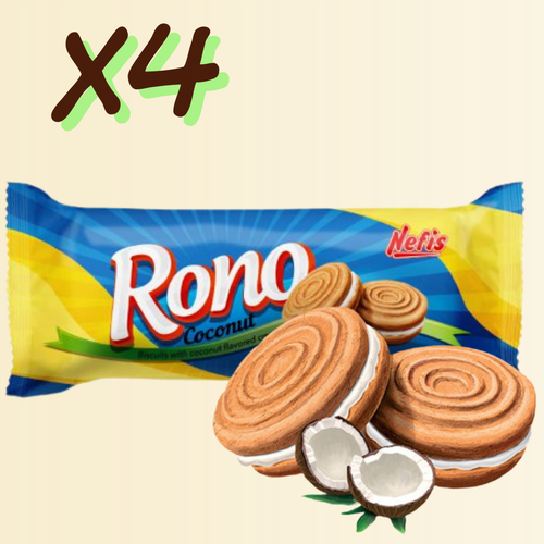 Biscotti Ripieni al Cocco – Rono Coconut 180g (X4), Frollini Croccanti con Crema al Cocco, Snack Dolci Perfetti per Merenda e Pausa Golosa