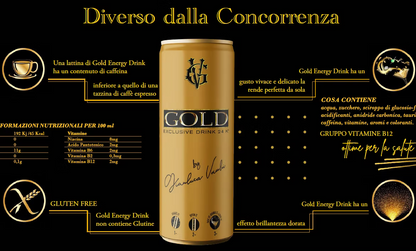 4 LATTINE - Gold Exclusive Drink 24K - Bevanda Analcolica - Energy Drink Senza Glutine da 250ml