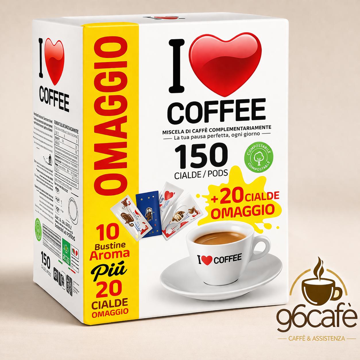 I LOVE COFFEE - 170 Cialde ese 44 + Insaporitori in Omaggio - Miscela Forte e Cremosa