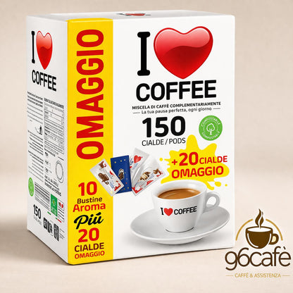 I LOVE COFFEE - 170 Cialde ese 44 + Insaporitori in Omaggio - Miscela Forte e Cremosa