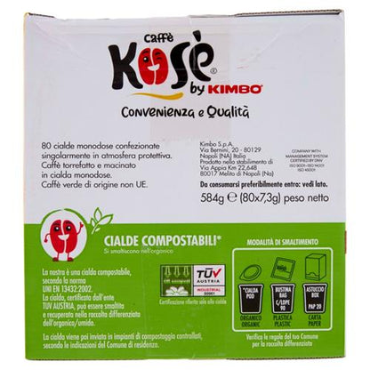 Cialde Caffè Kosè by Kimbo Deciso – 80 Cialde Compostabili ESE 44mm – Gusto Forte e Persistente