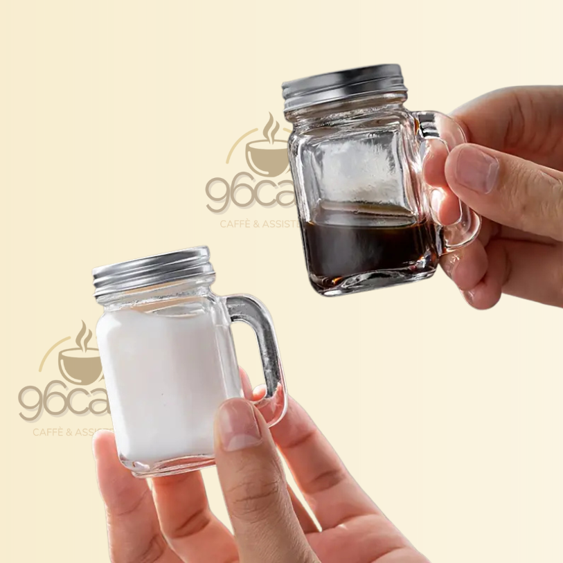 COFFEE POCKET - 2 Pezzi - Mini Barattolo in Vetro Resistente con coperchio da 35ml