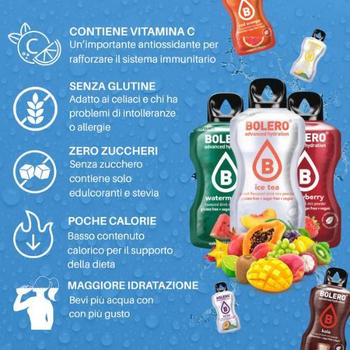 Bolero Drink 12 Bustine da 9g – Insaporitore per Acqua Senza Zucchero, Senza Glutine e Vegano| Gusti assortiti