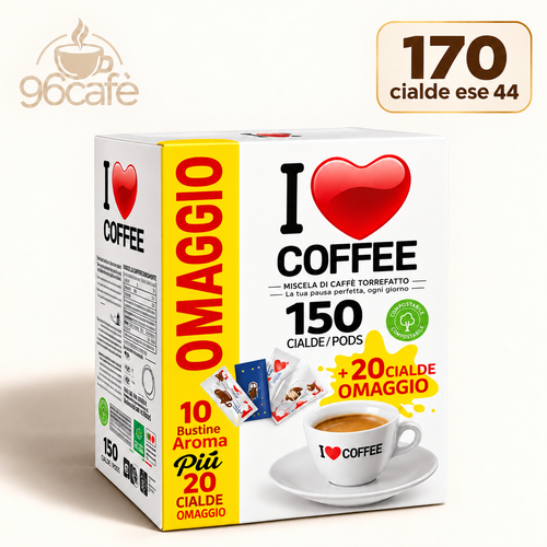I LOVE COFFEE - 170 Cialde ese 44 + Insaporitori in Omaggio - Miscela Forte e Cremosa