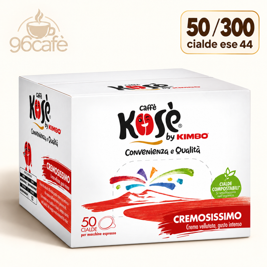 Cialde Caffè Kosè by Kimbo Cremossissimo – ESE 44mm Compostabili – 50 o 300 Cialde – Gusto Intenso e Crema Vellutata