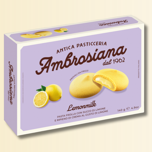 Biscotti di Pasta Frolla al Limone – Ambrosiana Lemonmilk 140g, Dolcetti Ripieni di Crema al Limone, Morbidi e Profumati, Pasticceria Italiana dal 1962