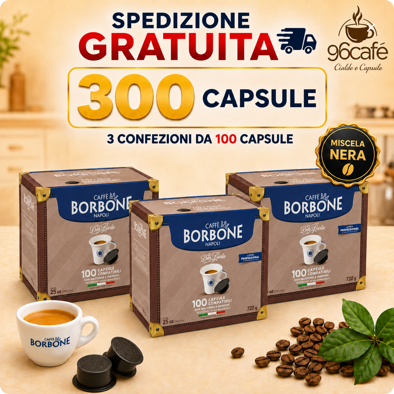 A MODO MIO - 300 Capsule | Caffè Borbone Don Carlo - MAXI SCORTA | Rossa, Nera, Blu, Oro e Decaffeinata