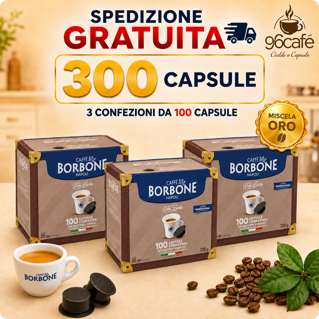 A MODO MIO - 300 Capsule | Caffè Borbone Don Carlo - MAXI SCORTA | Rossa, Nera, Blu, Oro e Decaffeinata