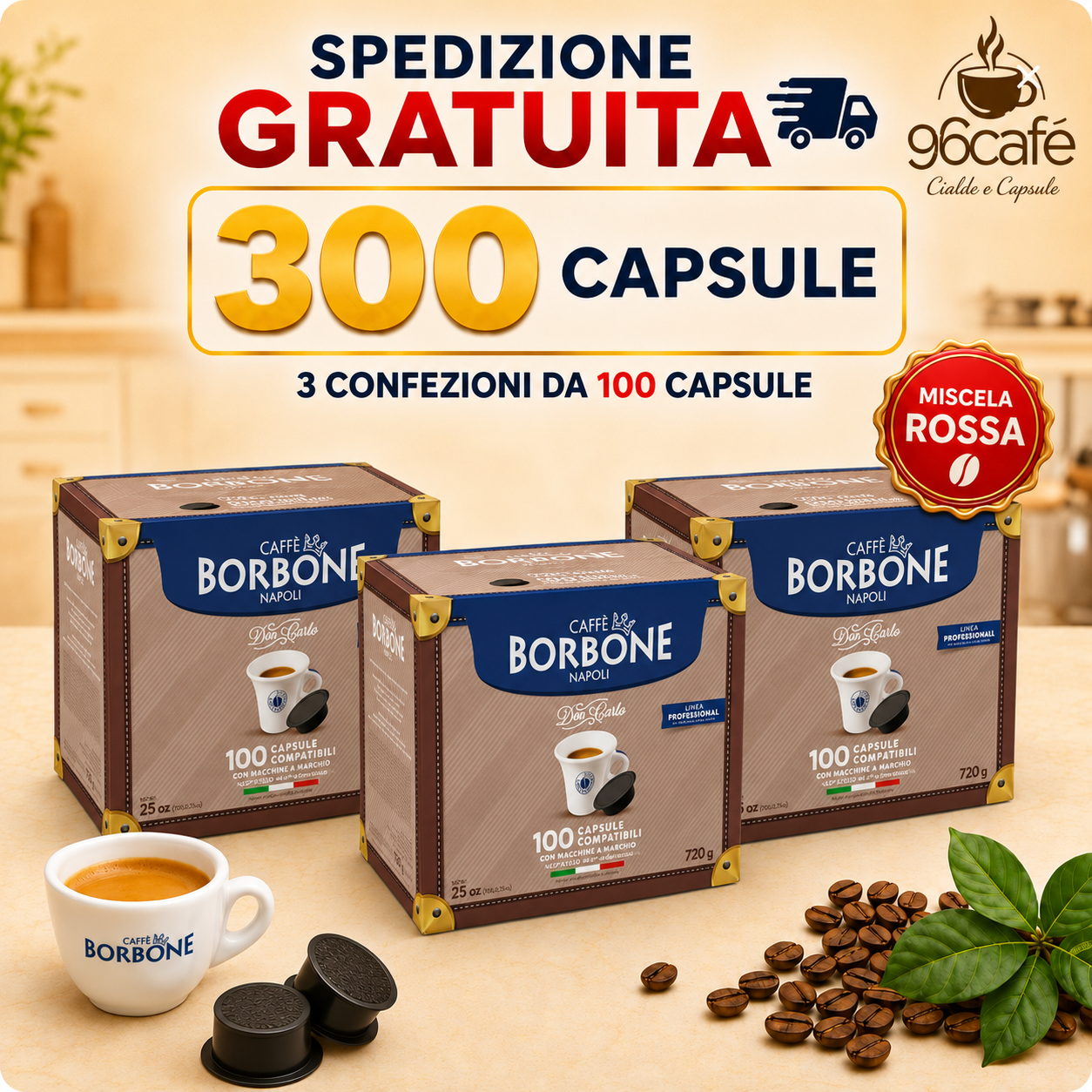 A MODO MIO - 300 Capsule | Caffè Borbone Don Carlo - MAXI SCORTA | Rossa, Nera, Blu, Oro e Decaffeinata