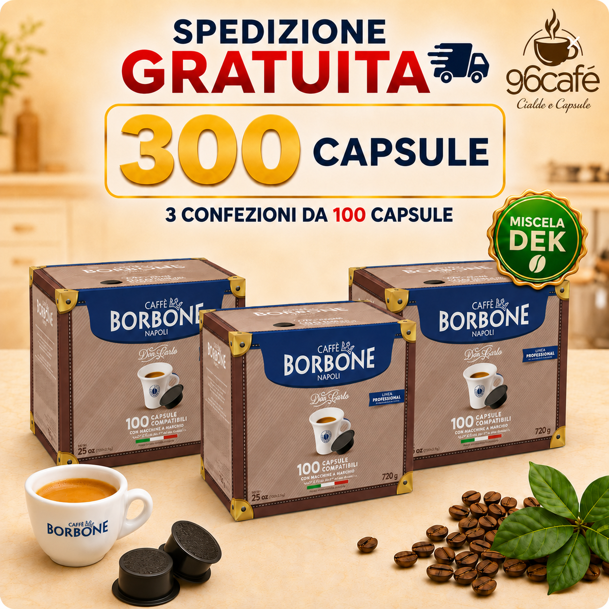 A MODO MIO - 300 Capsule | Caffè Borbone Don Carlo - MAXI SCORTA | Rossa, Nera, Blu, Oro e Decaffeinata