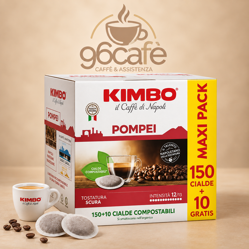 160 CIALDE - Kimbo POMPEI - Miscela Forte e Decisa, Intensità 12/13, Tostatura Scura, 1 Pack da 150 + 10 Cialde