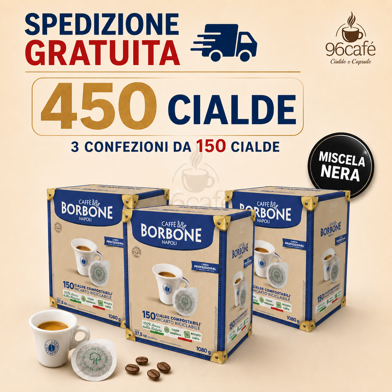 450 Cialde - Caffè Borbone TUTTE LE MISCELE - Rossa, Nera, Blu, Oro e Decaffeinata | MAXI SCORTA