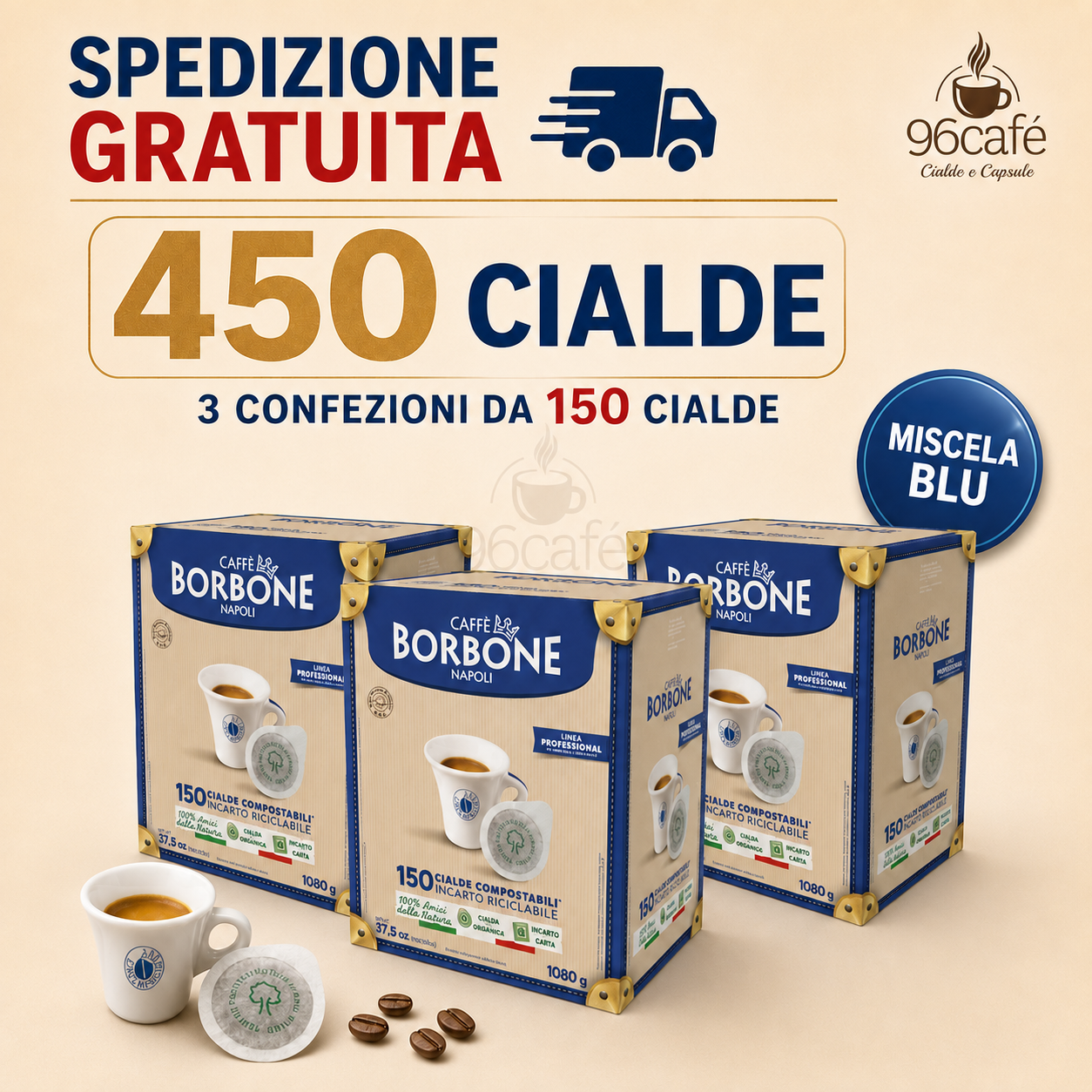 450 Cialde - Caffè Borbone TUTTE LE MISCELE - Rossa, Nera, Blu, Oro e Decaffeinata | MAXI SCORTA