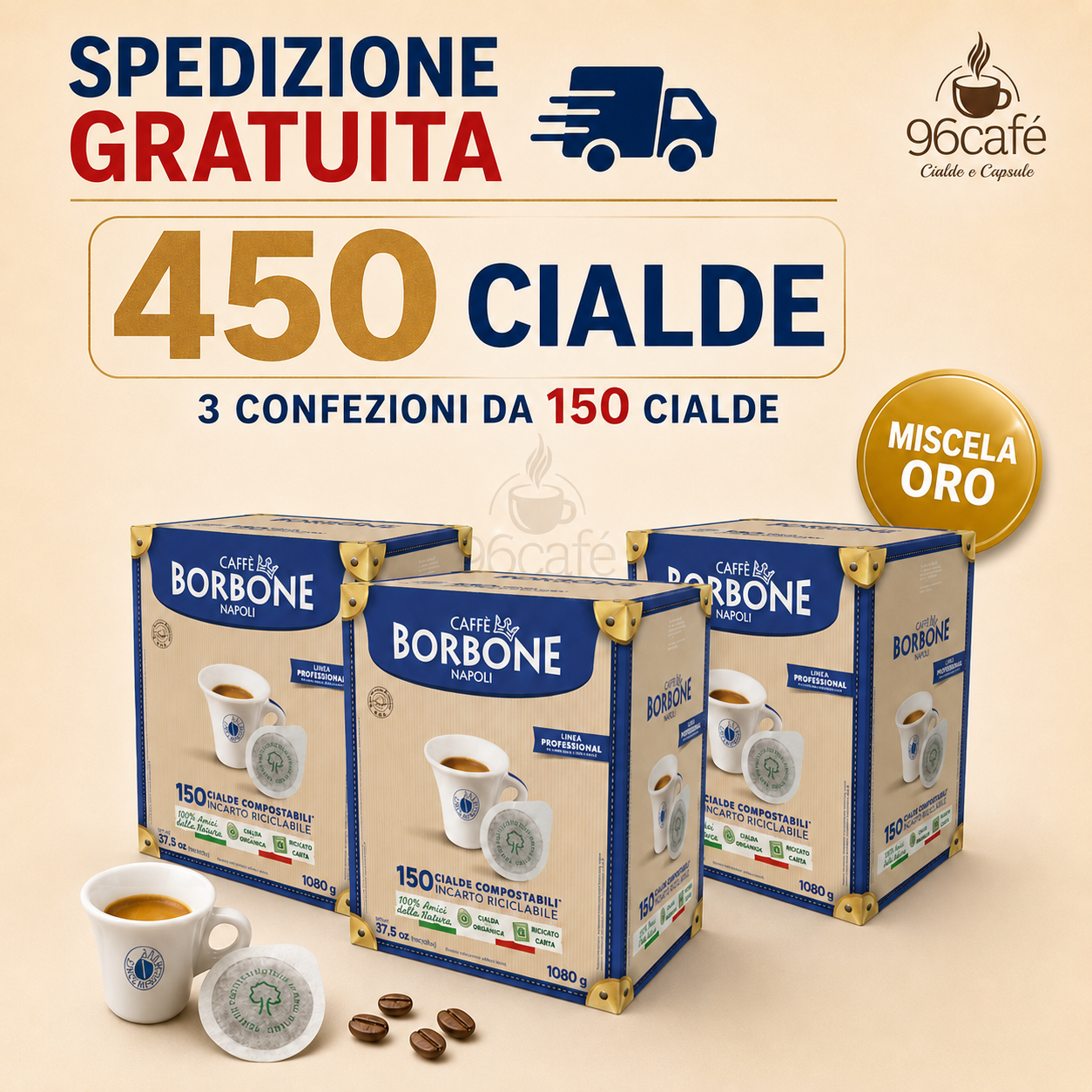 450 Cialde - Caffè Borbone TUTTE LE MISCELE - Rossa, Nera, Blu, Oro e Decaffeinata | MAXI SCORTA