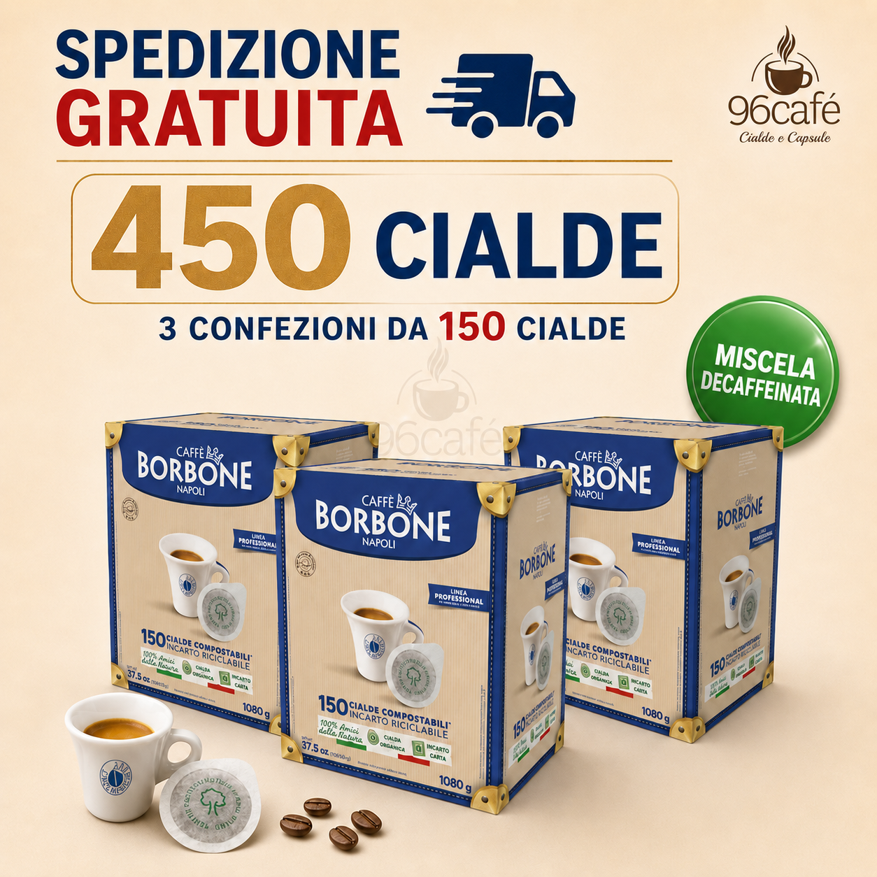 450 Cialde - Caffè Borbone TUTTE LE MISCELE - Rossa, Nera, Blu, Oro e Decaffeinata | MAXI SCORTA