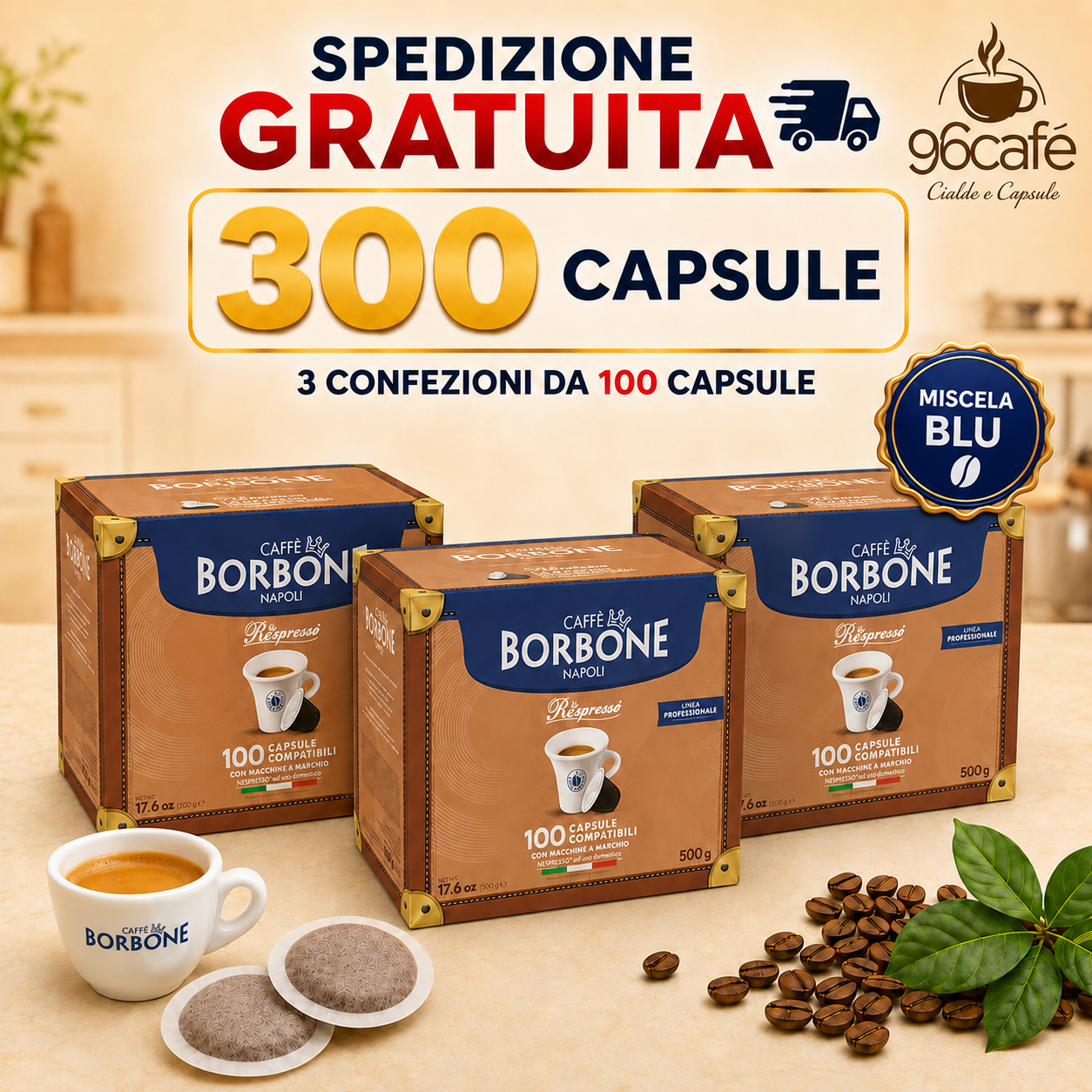 NESPRESSO 300 CAPSULE - Miscela Blu - Caffe Borbone - MAXI SCORTA