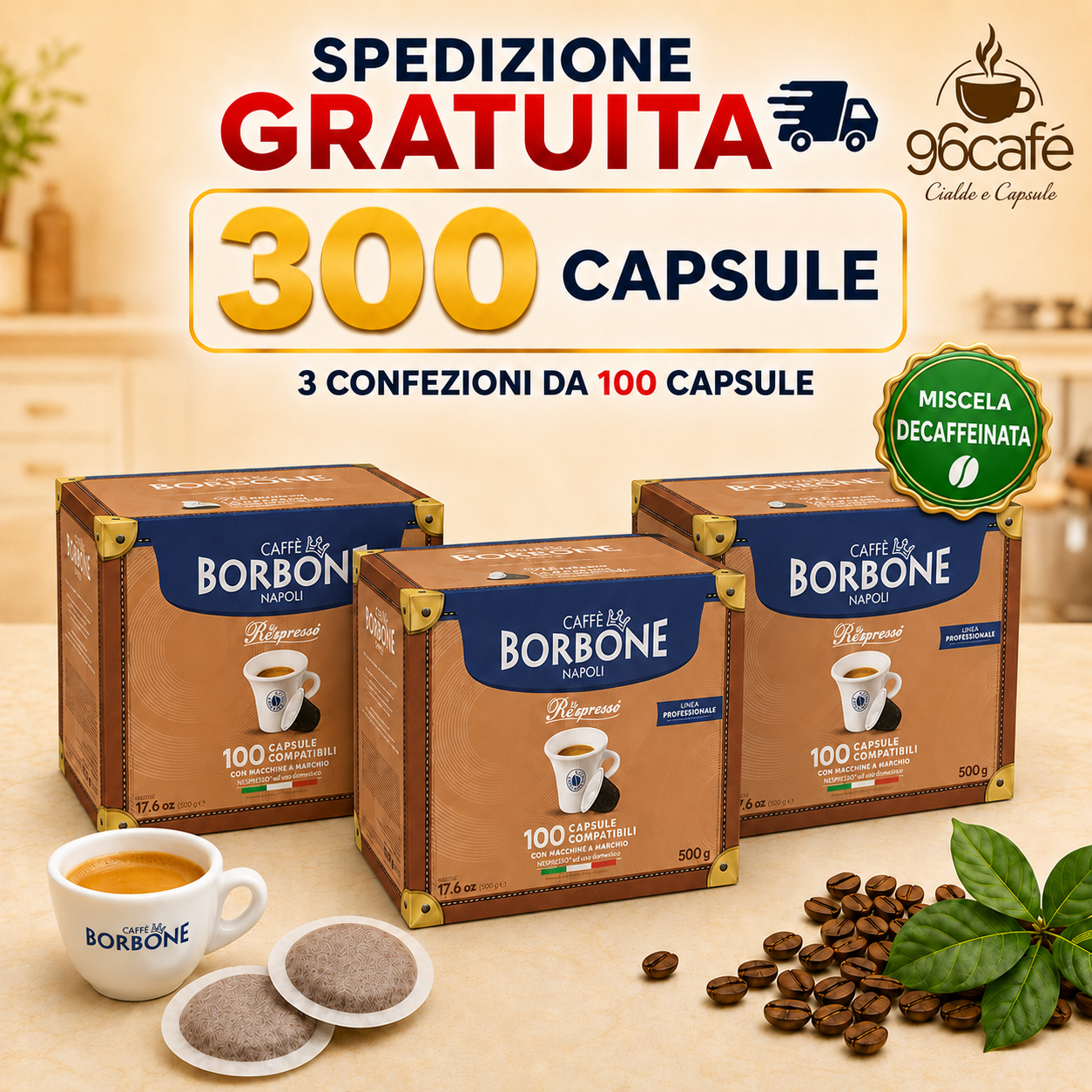 NESPRESSO 300 CAPSULE - Miscela Decaffeinata - Caffe Borbone - MAXI SCORTA
