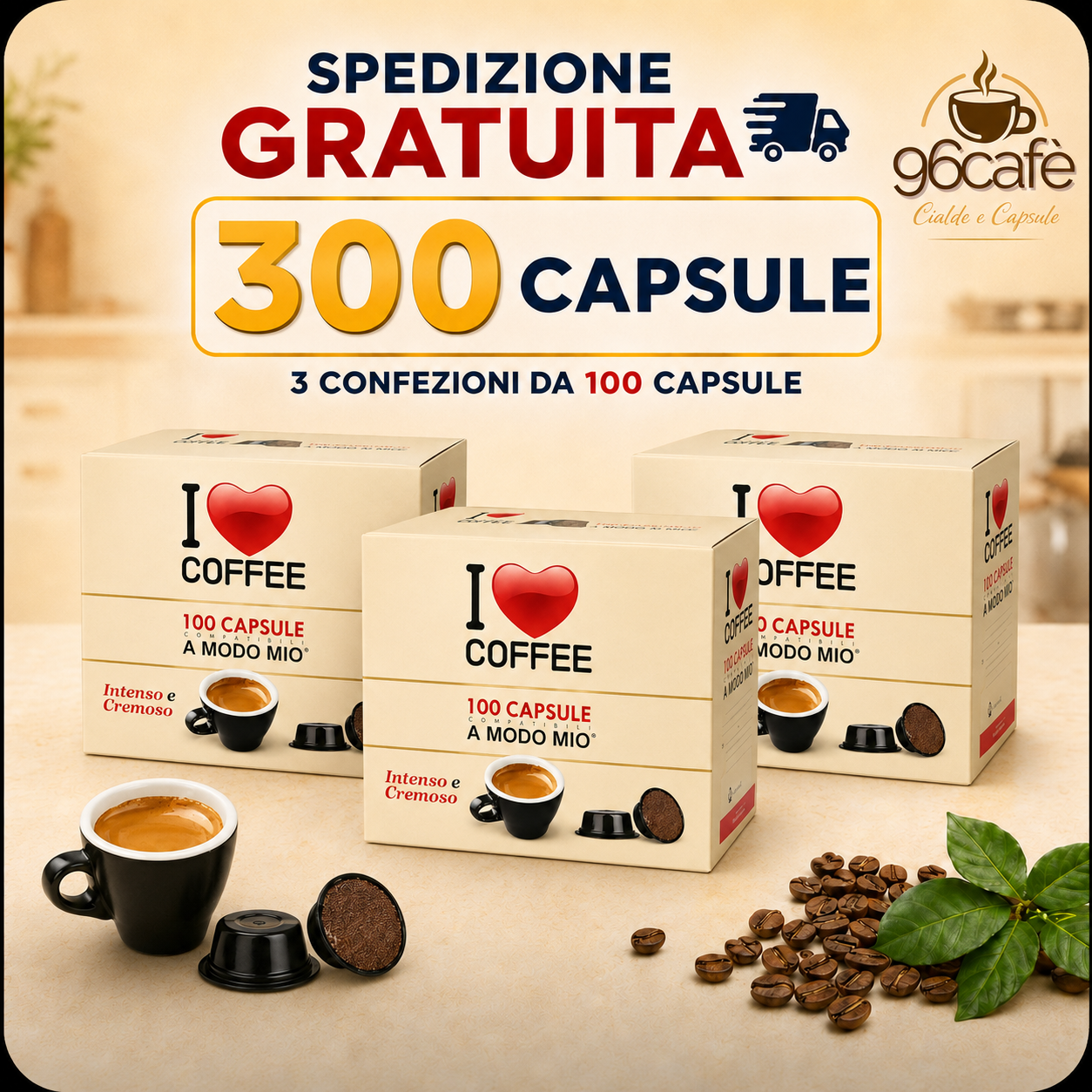 A MODO MIO - 300 Capsule Compatibili - Miscela forte e cremosa | I Love Coffee MAXI SCORTA