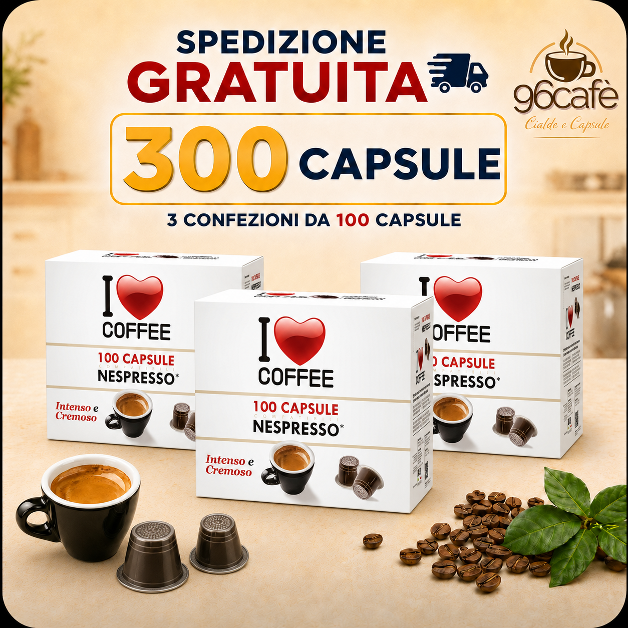 NESPRESSO MAXI SCORTA da 300 Capsule Compatibili - Miscela forte e cremosa | I LOVE COFFEE