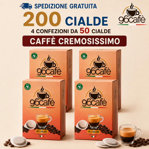 200 Cialde Cremosissime da 8g - MAXI SCORTA di 96CAFE - Miscela Morbida