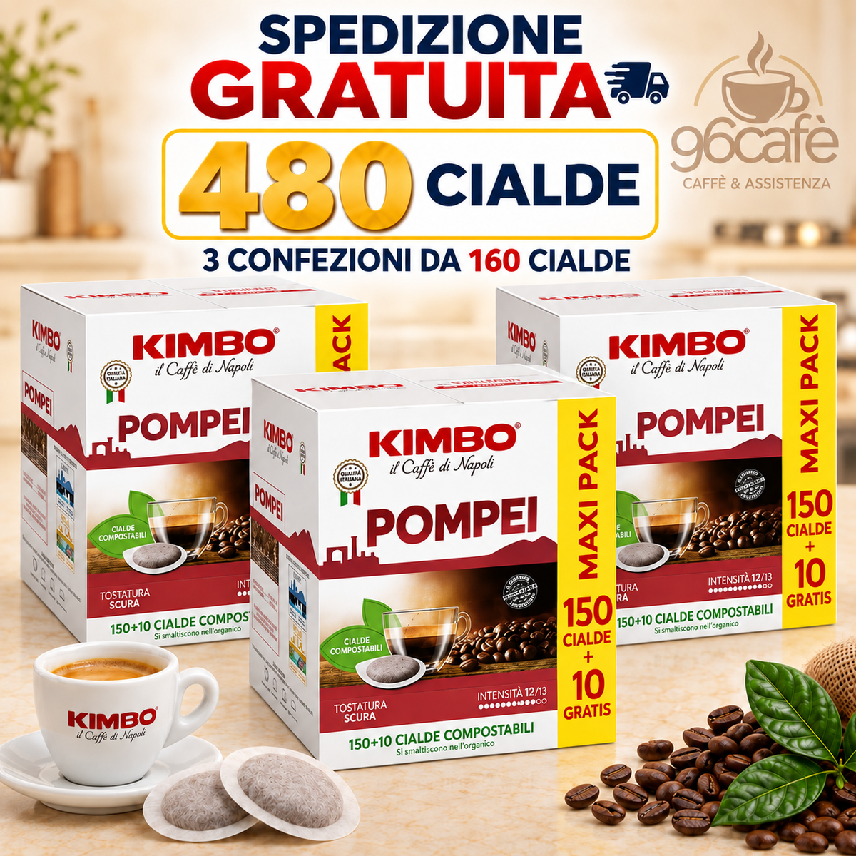 480 CIALDE - Kimbo POMPEI - Miscela Forte e Decisa, Intensità 12/13 - MAXI SCORTA