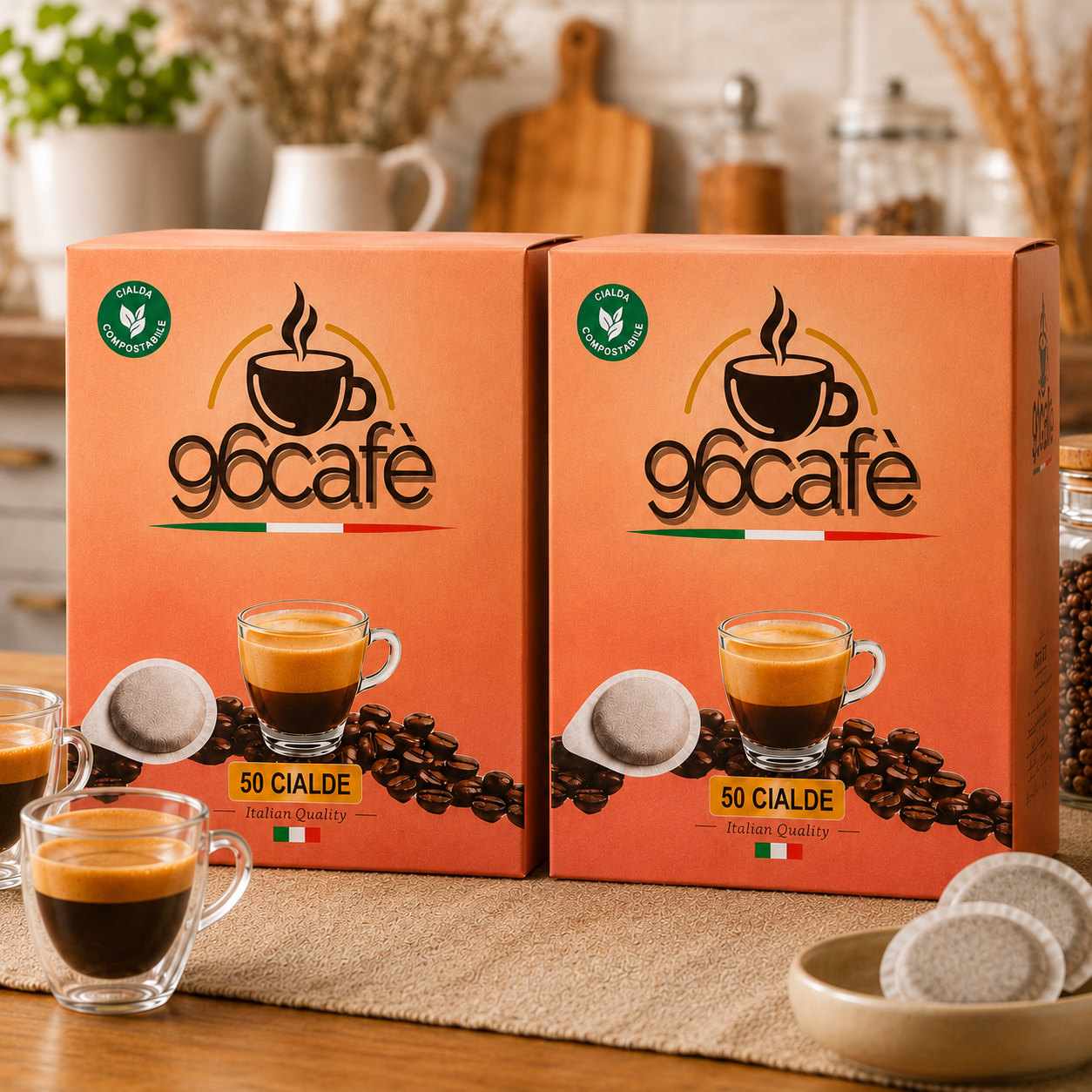 96CAFÈ - 100 Cialde ESE 44 Compostabili - 8g - Miscela Morbida Super Cremosa