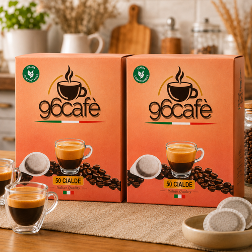 96CAFÈ - 100 Cialde ESE 44 Compostabili - 8g - Miscela Morbida Super Cremosa