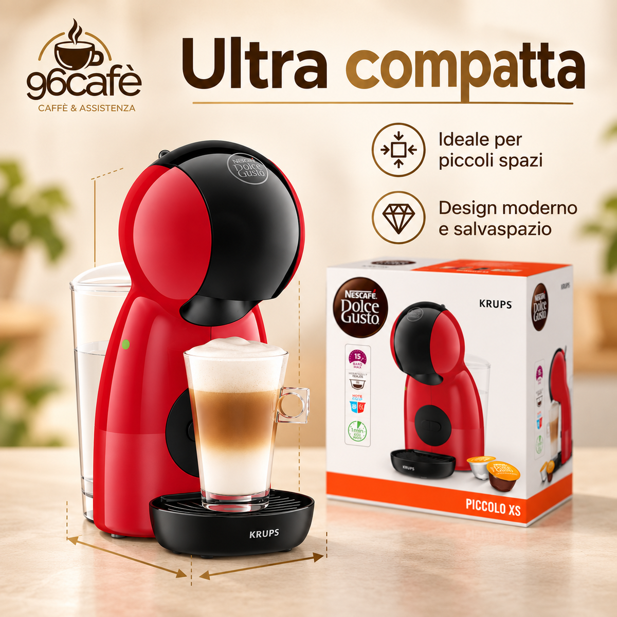 Macchina da Caffè Nescafé Dolce Gusto Krups Piccolo XS Rossa – Compatta, 15 Bar, Caldo/Freddo