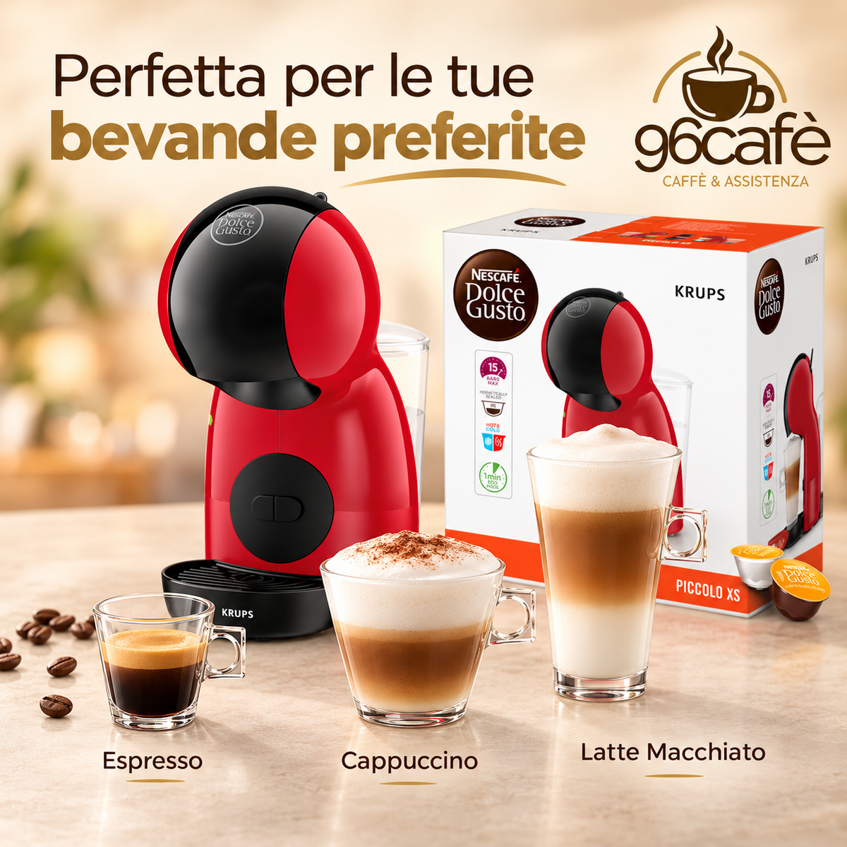 Macchina da Caffè Nescafé Dolce Gusto Krups Piccolo XS Rossa – Compatta, 15 Bar, Caldo/Freddo