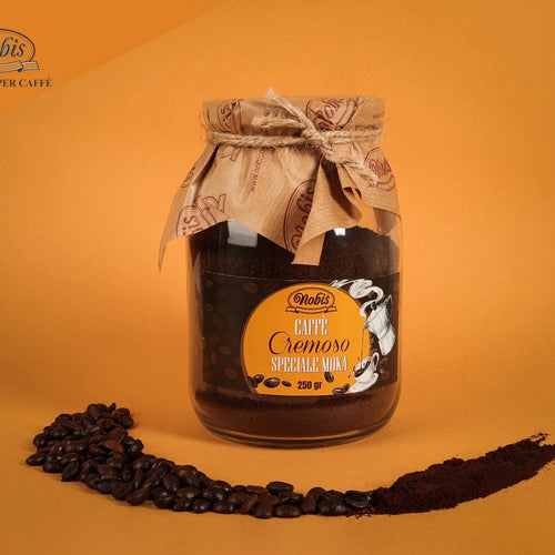 Caffè Macinato Cremoso in un elegante barattolo in Vetro – Miscela Speciale per Moka - 250GR - NOBIS