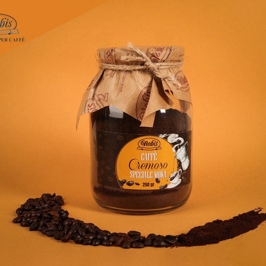 Caffè Macinato Cremoso in un elegante barattolo in Vetro – Miscela Speciale per Moka - 250GR - NOBIS