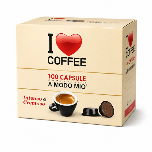 A MODO MIO - I love Coffee - Formato da 100 Capsule Compatibili - Miscela forte e cremosa