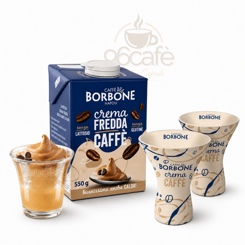 Crema Fredda al Caffè Borbone 550g + 2 Tazze in Ceramica — Kit Completo per la Tua Pausa Estiva
