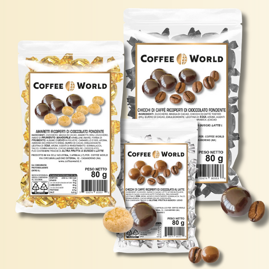Chicchi di Caffè e Amaretti Ricoperti di Cioccolato - Confezione da 80g
