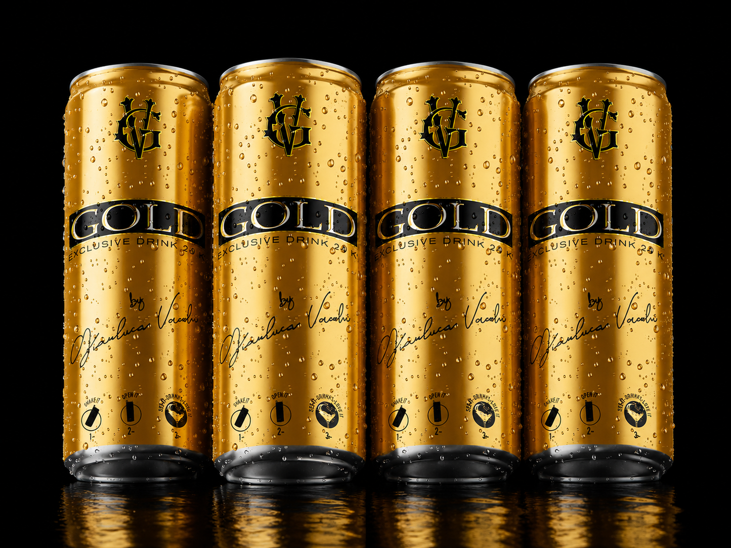 4 LATTINE - Gold Exclusive Drink 24K - Bevanda Analcolica - Energy Drink Senza Glutine da 250ml