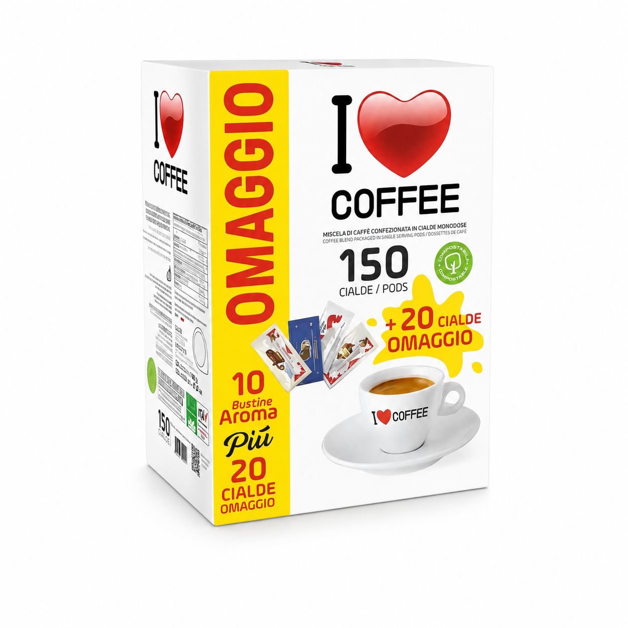 I LOVE COFFEE - 170 Cialde ese 44 + Insaporitori in Omaggio - Miscela Forte e Cremosa