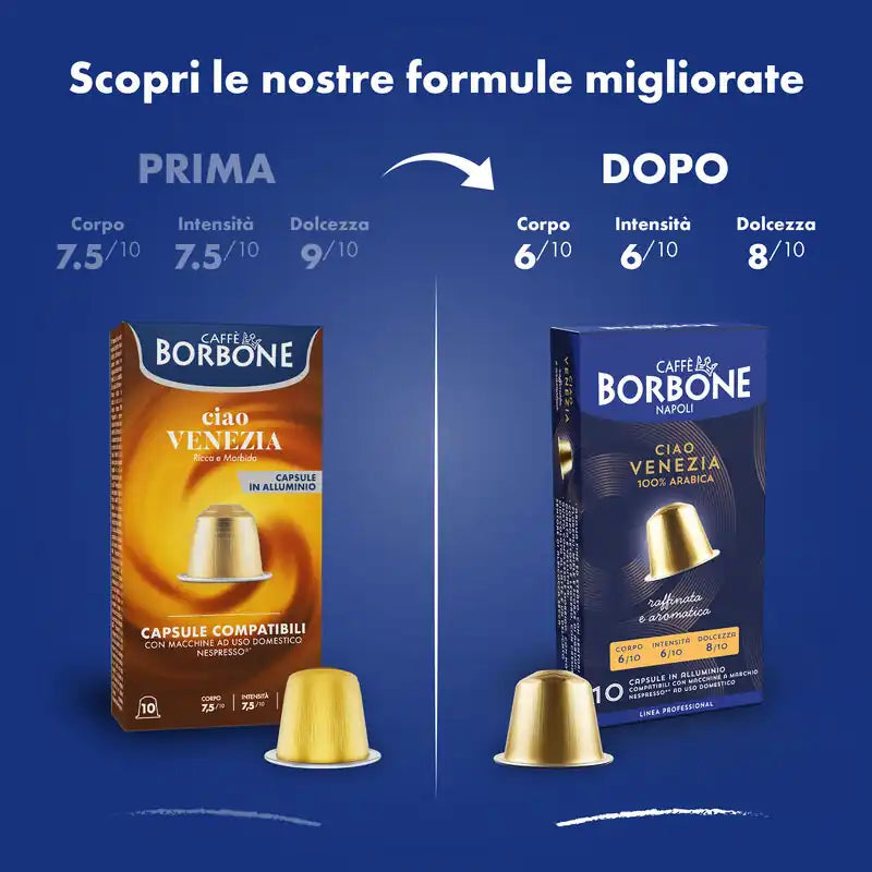 100 Capsule in Alluminio NESPRESSO – 3 Miscele Caffè Borbone | Mia Napoli, Ciao Venezia e Magica Palermo