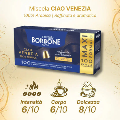 100 Capsule in Alluminio NESPRESSO – 3 Miscele Caffè Borbone | Mia Napoli, Ciao Venezia e Magica Palermo