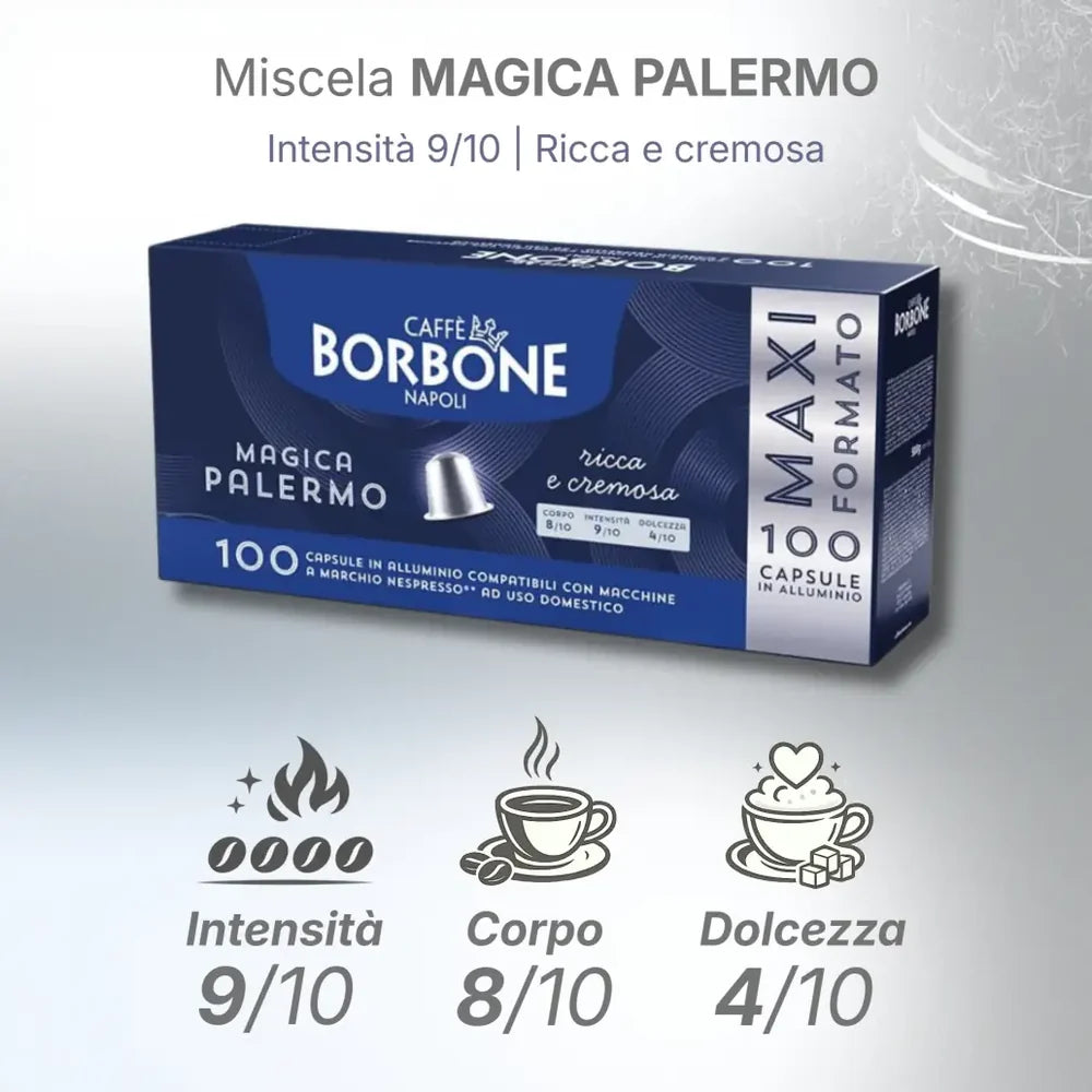100 Capsule in Alluminio NESPRESSO – 3 Miscele Caffè Borbone | Mia Napoli, Ciao Venezia e Magica Palermo