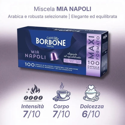 100 Capsule in Alluminio NESPRESSO – 3 Miscele Caffè Borbone | Mia Napoli, Ciao Venezia e Magica Palermo