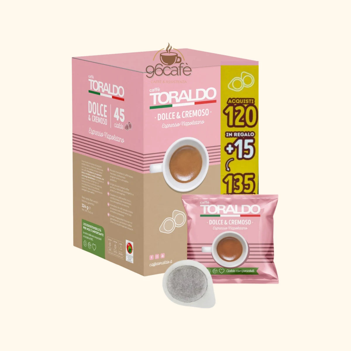 135 Cialde (120 + 15 in Omaggio) Caffè Toraldo – Dolce & Cremoso – Espresso Napoletano